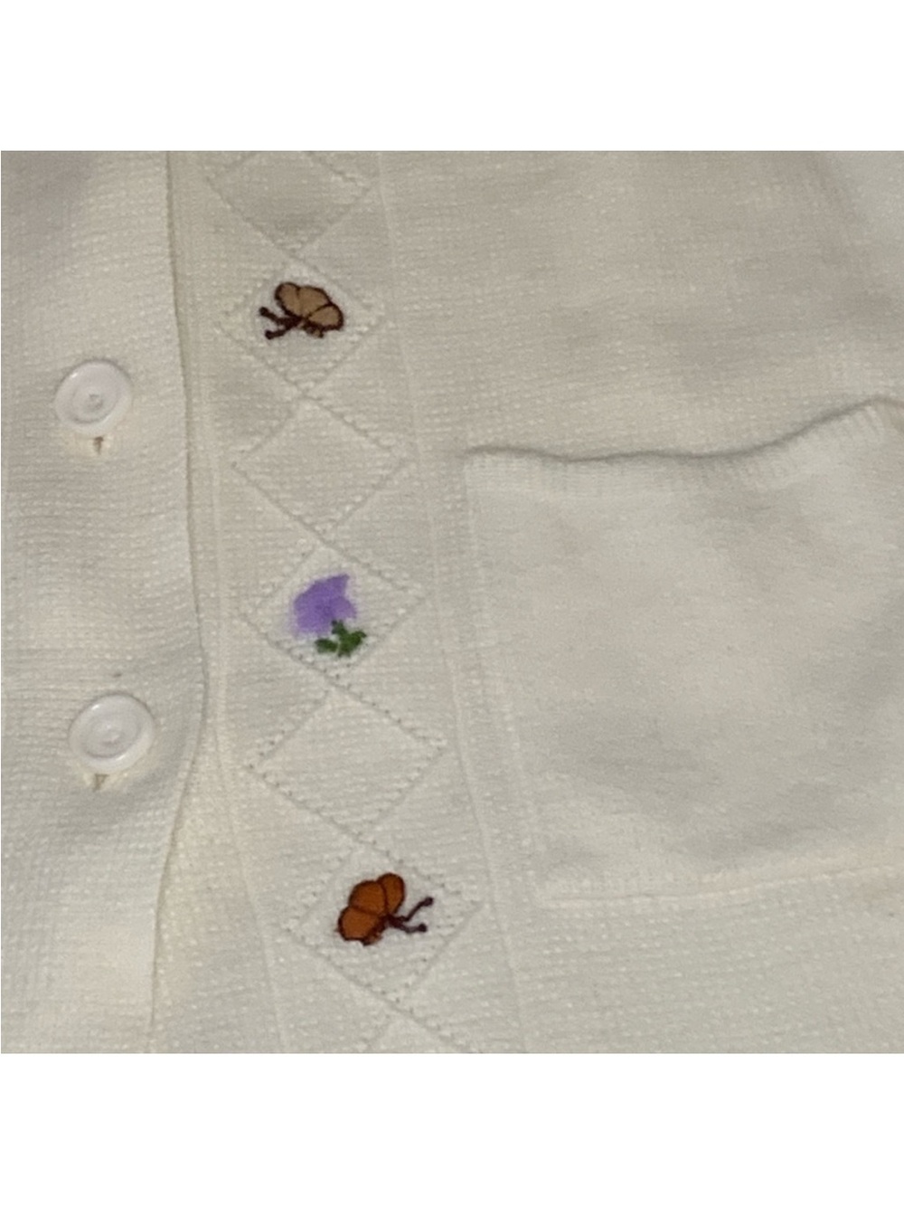 Vintage Cream Knit Button-Front Coat with Pastel Floral Embroidery - Picture 7 of 11